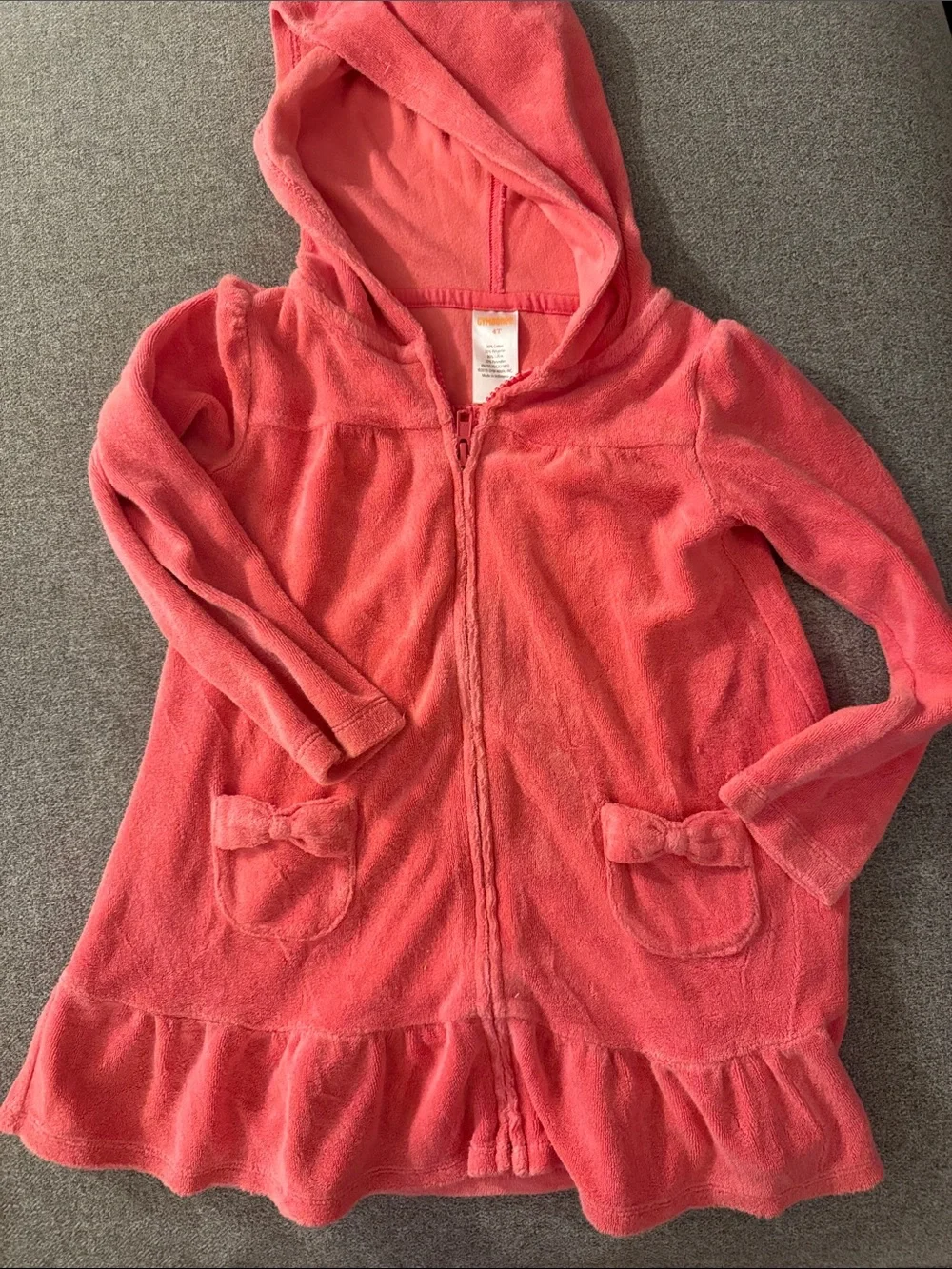 5/$15- Coral Hooded Girls Zip-Up Dress Jacket